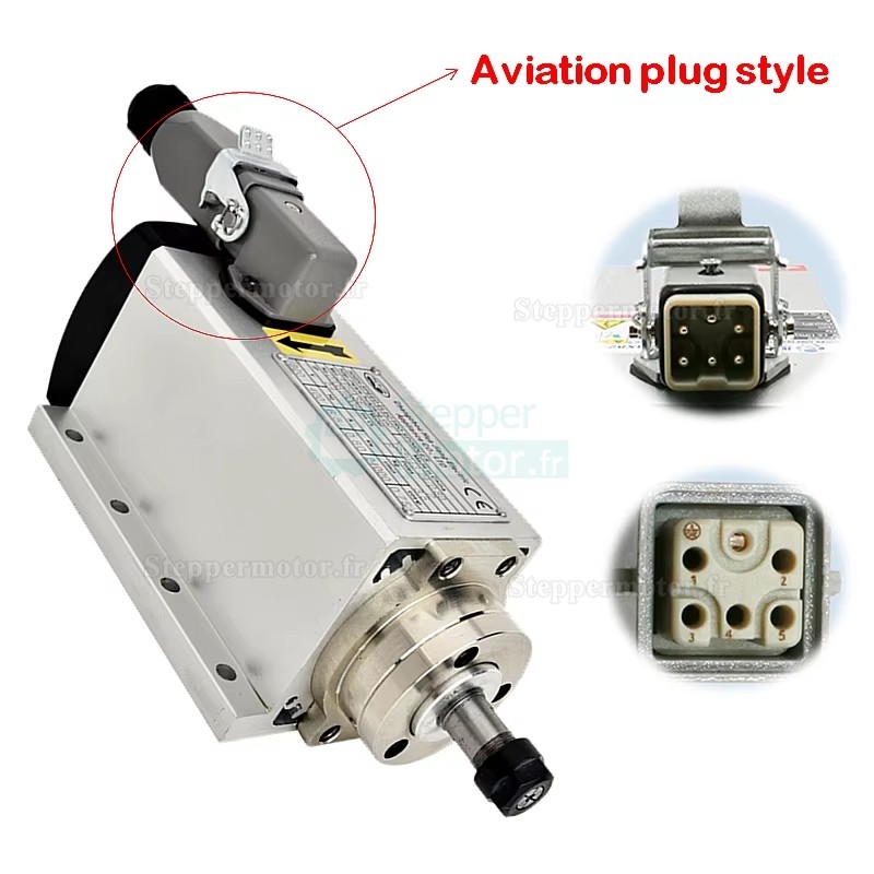Moteur de broche cnc refroidi par air Huajiang-1.5KW 110V/220V 1,5kW 24000 tr/min, pince ER11/ER16 400hz avec prise aviation